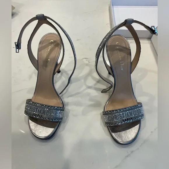 Dior Dway Heeled Sandals Metallic Thread Embroidery Strass size 38 - Picture 4 of 14